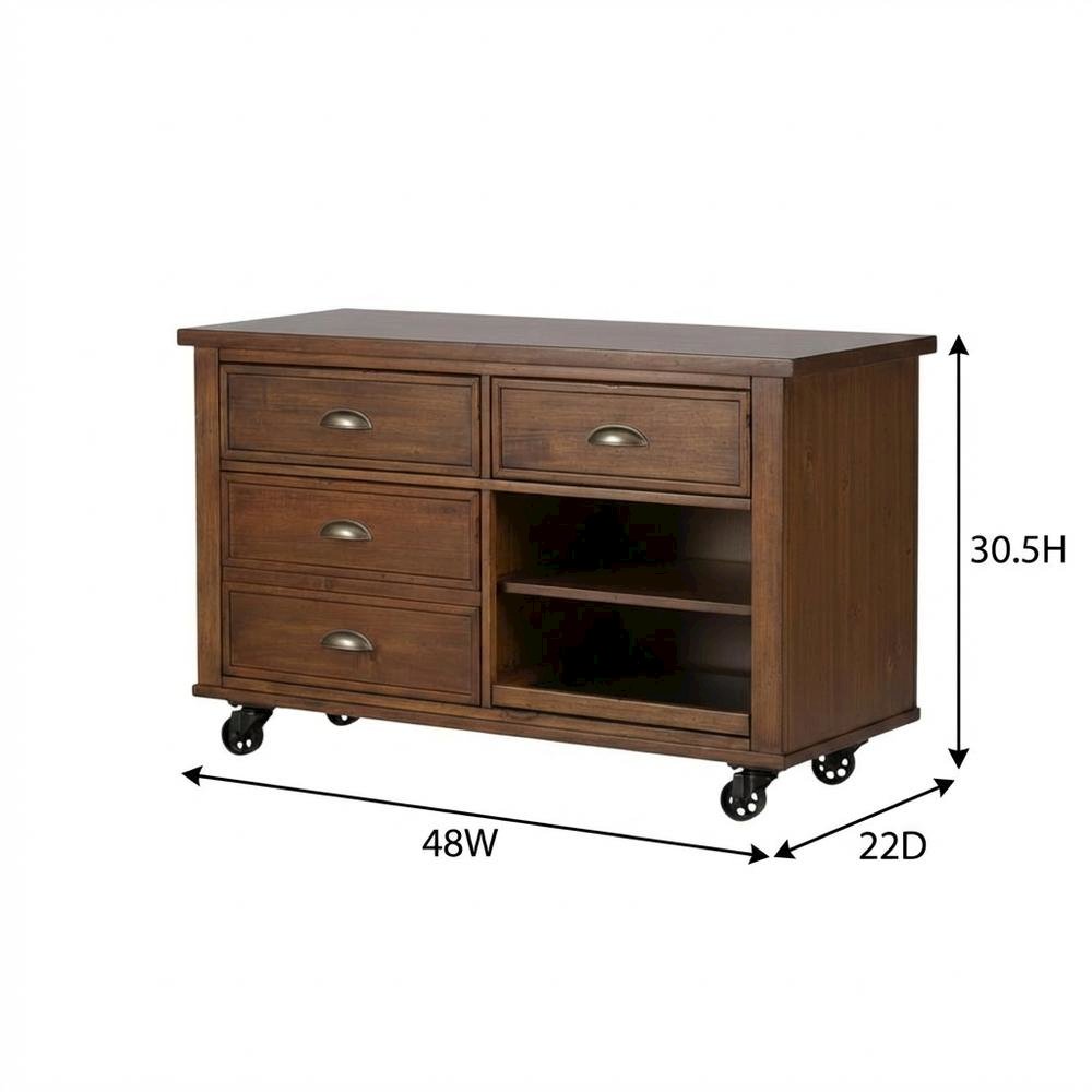 Cobblestone Brown Credenza With Urban Style, Wood And Metal Frame, 48W