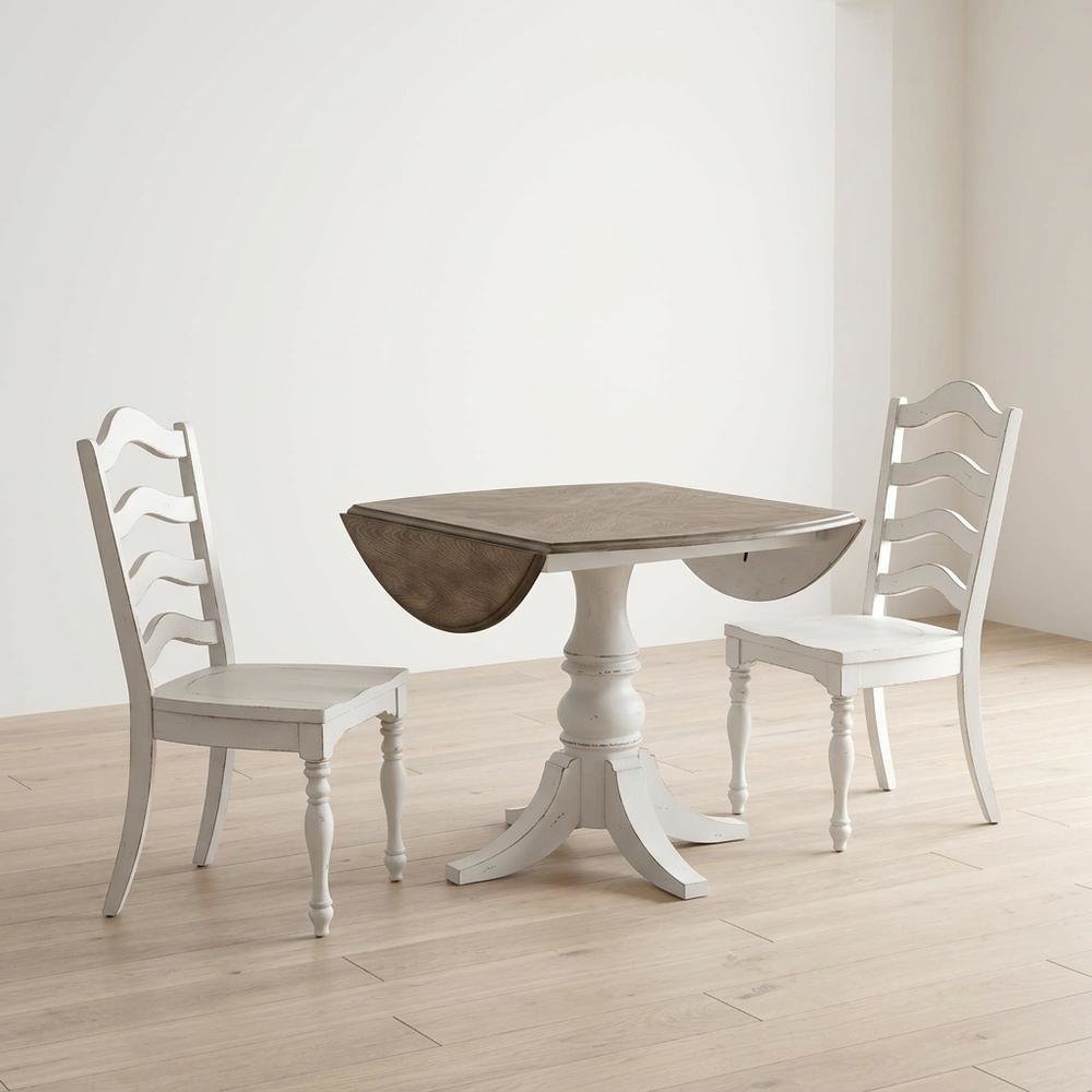 3-Piece Drop Leaf Dining Set with 2 Ladder Back Chairs - Antique White