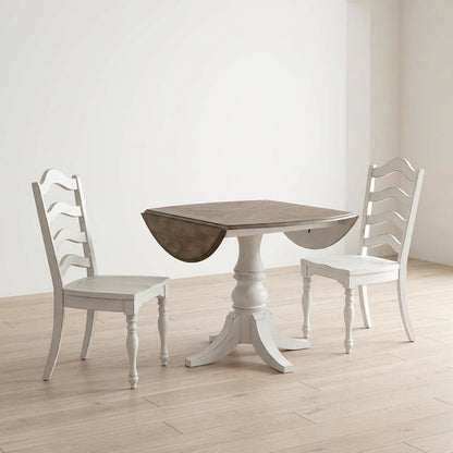 3-Piece Drop Leaf Dining Set with 2 Ladder Back Chairs - Antique White