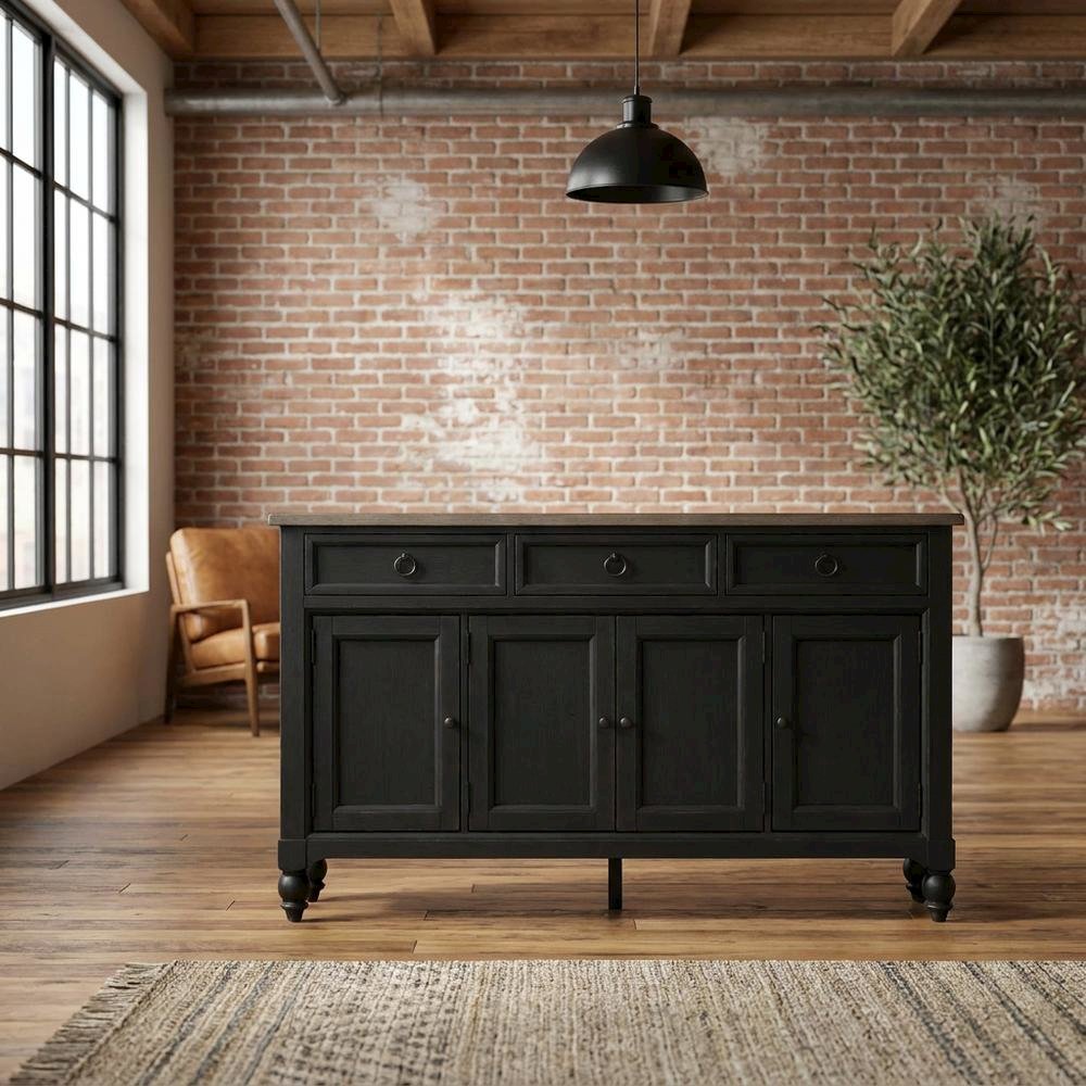 Farmhouse Hall Buffet Cabinet with Storage, Solid and Manufactured Wood, Brown