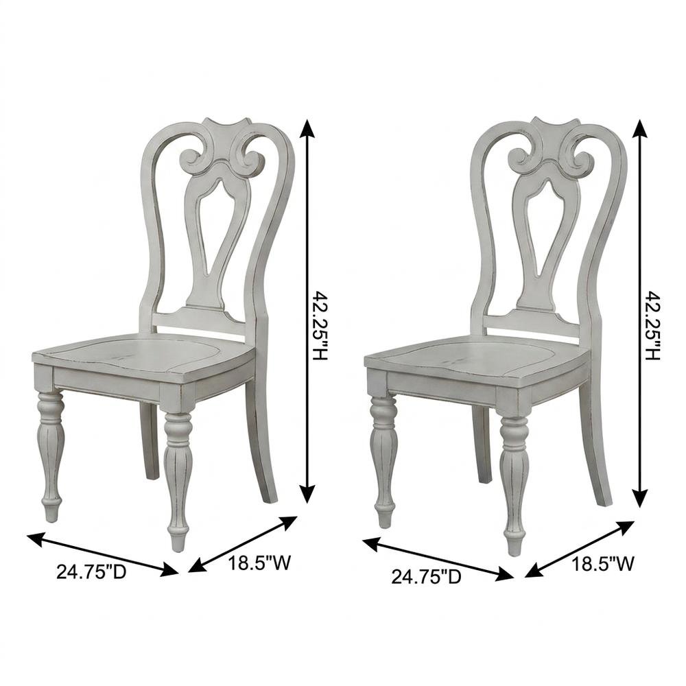 Rubberwood Splat Back Dining Chairs with Chenille Upholstery, White, Set of 2