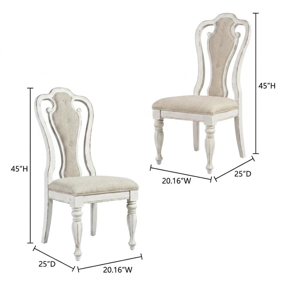 Chenille Upholstered Splat-Back Rubberwood Dining Chair, White, Set of 2