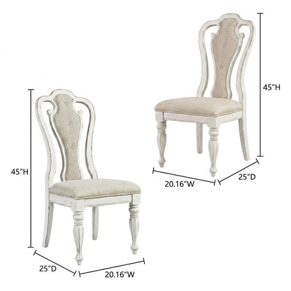 Chenille Upholstered Splat-Back Rubberwood Dining Chair, White, Set of 2