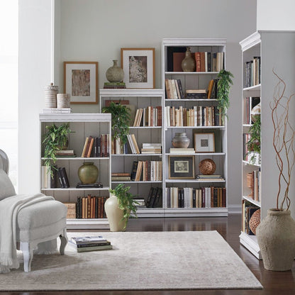 Magnolia Manor Stepped Bookcase Wall - Antique White & Weathered Bark