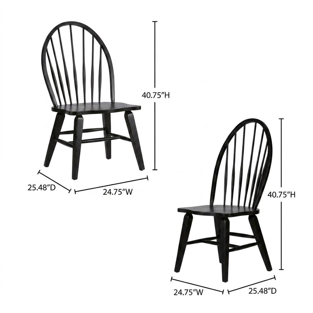 Rubberwood Windsor Back Solid Wood Dining Chair, Brown, Set of 2