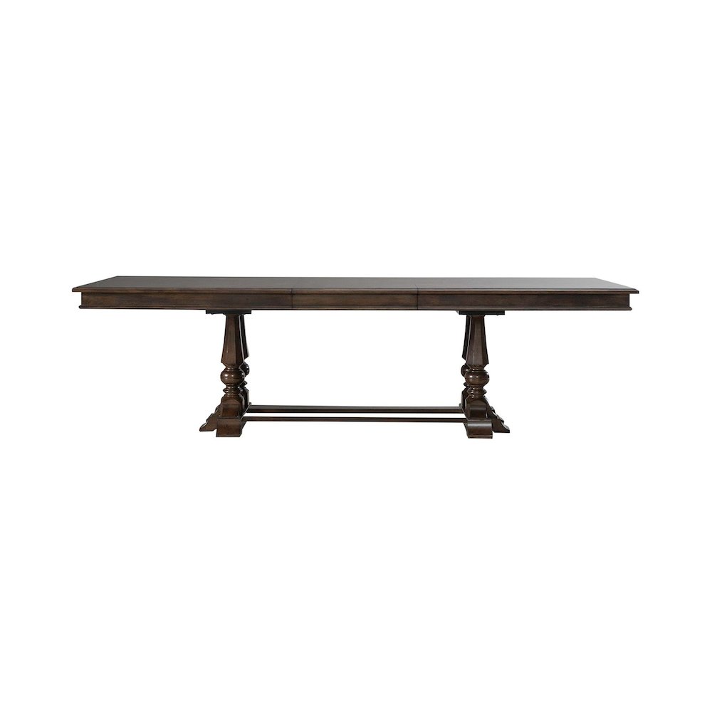 Arden Road Opt 7 Piece Trestle Table Set - 6 Upholstered Chairs - Satin Cherry