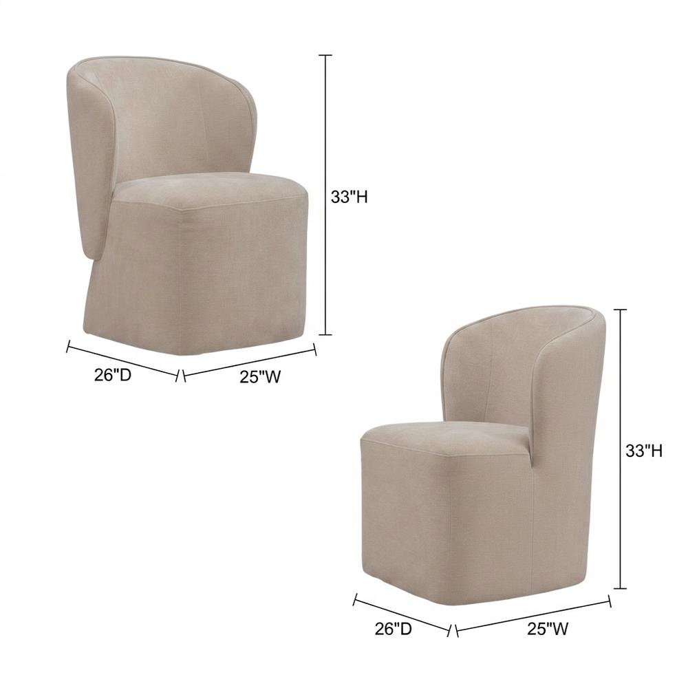 Solid Wood Upholstered Accent Dining Chair with Castors, Eclectic Style, Brown