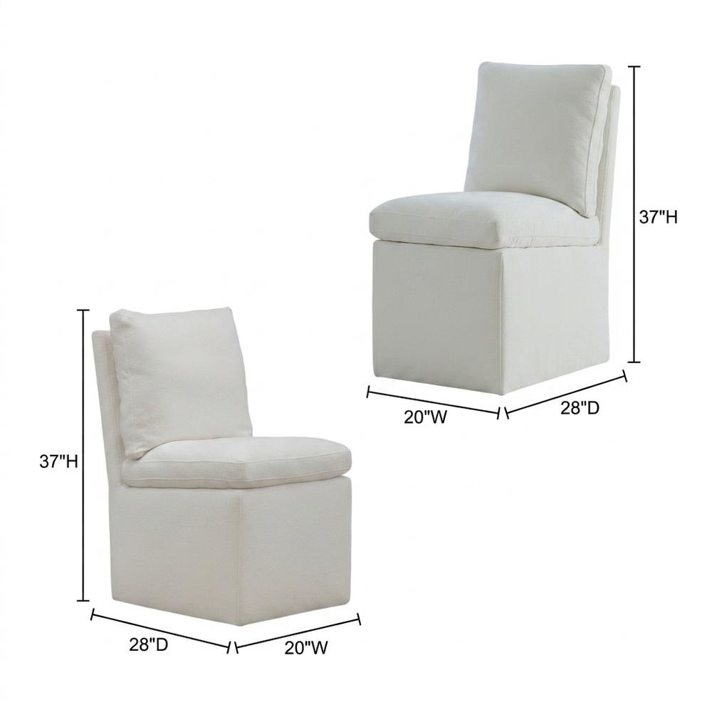 Solid Wood Upholstered Accent Dining Chair with Castors, Eclectic Style, White