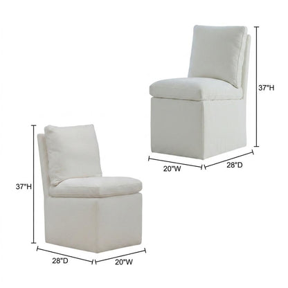 Solid Wood Upholstered Accent Dining Chair with Castors, Eclectic Style, White
