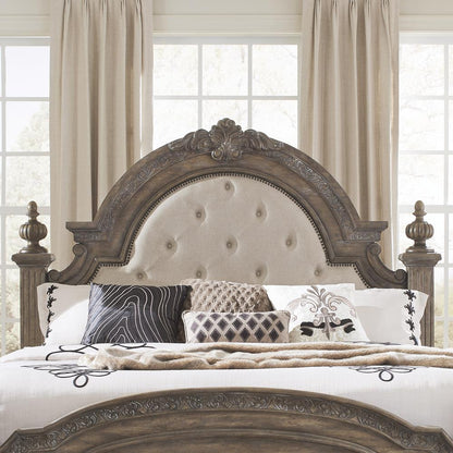 Queen Uph Poster Headboard Traditional Brown in Chestnut Finish w/ Dusty Wax