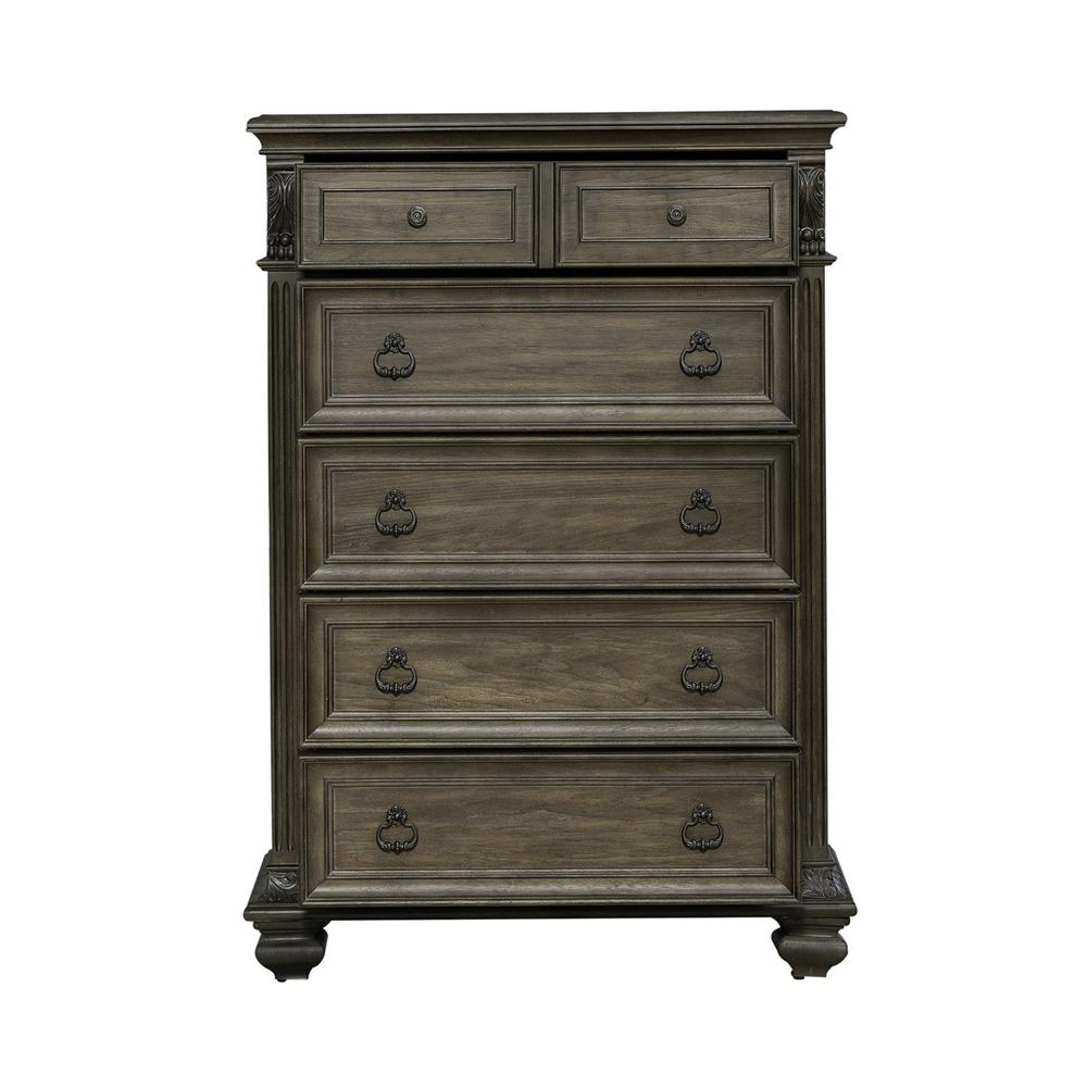 5 Drawer Chest Traditional Brown in Chestnut Finish w/ Dusty Wax