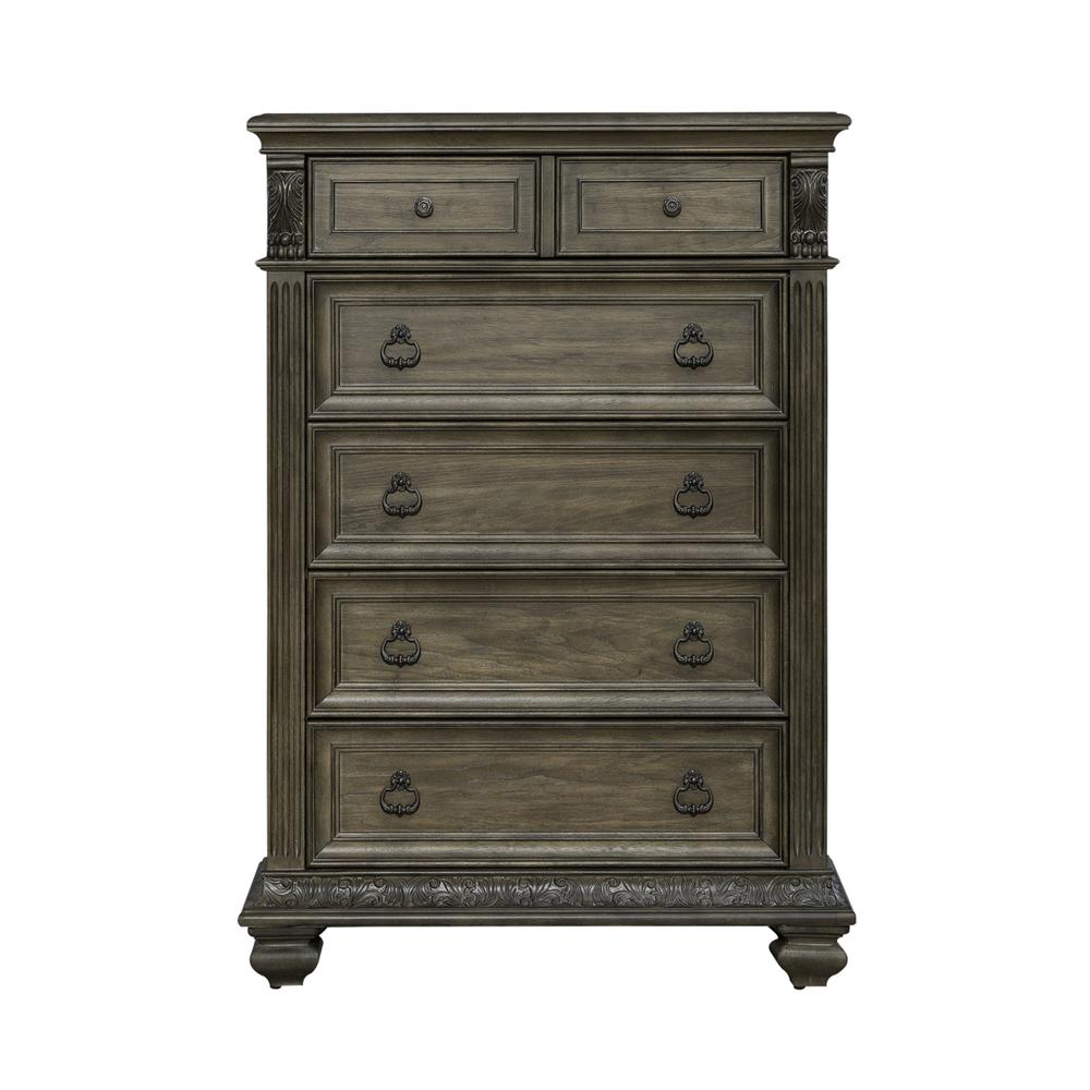 5 Drawer Chest Traditional Brown in Chestnut Finish w/ Dusty Wax