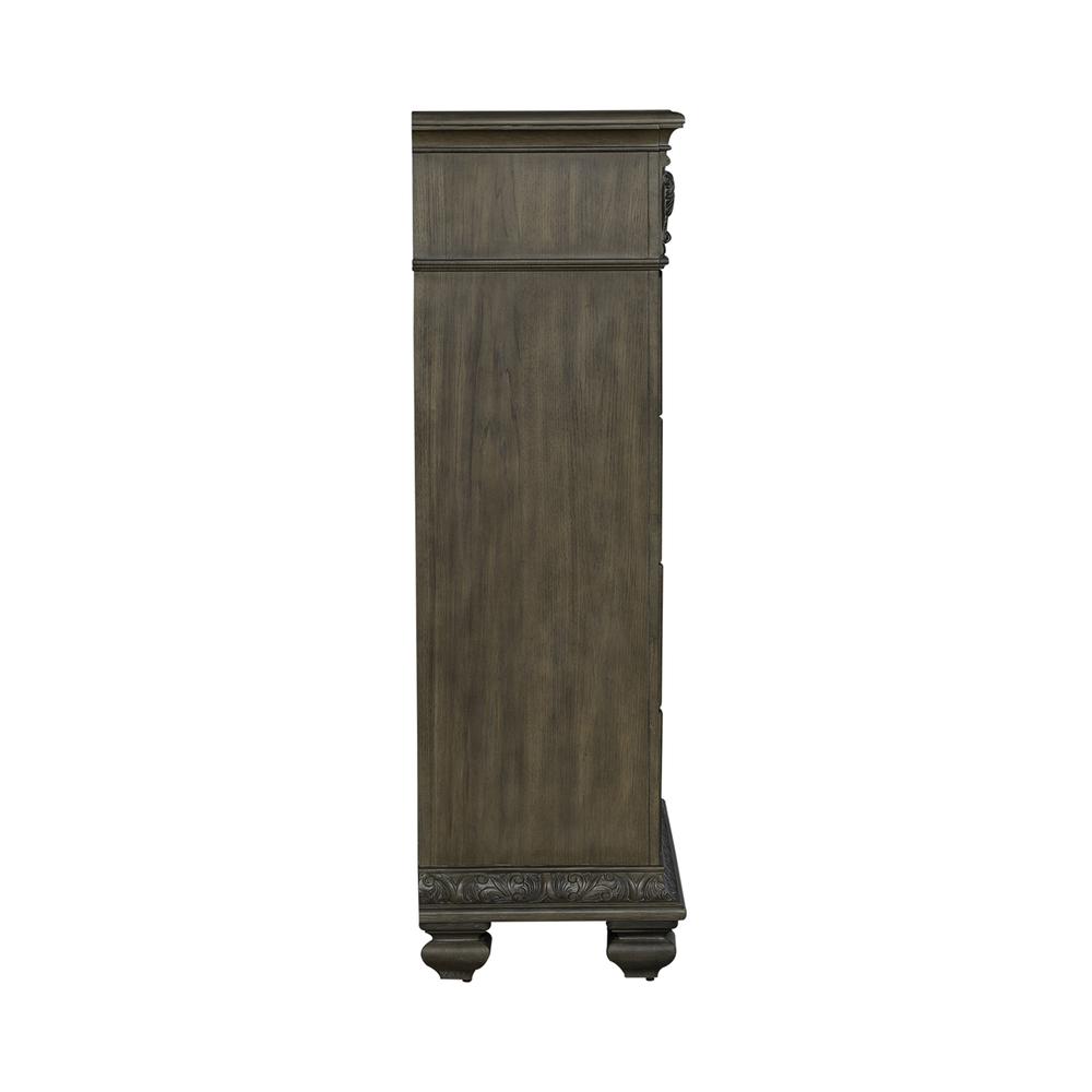 5 Drawer Chest Traditional Brown in Chestnut Finish w/ Dusty Wax
