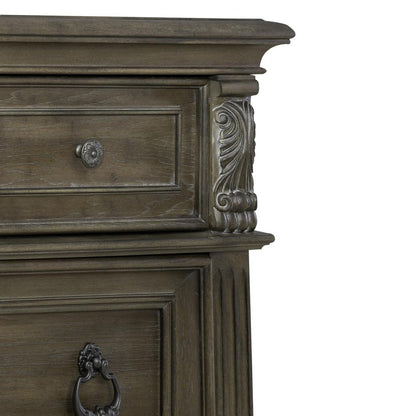 5 Drawer Chest Traditional Brown in Chestnut Finish w/ Dusty Wax