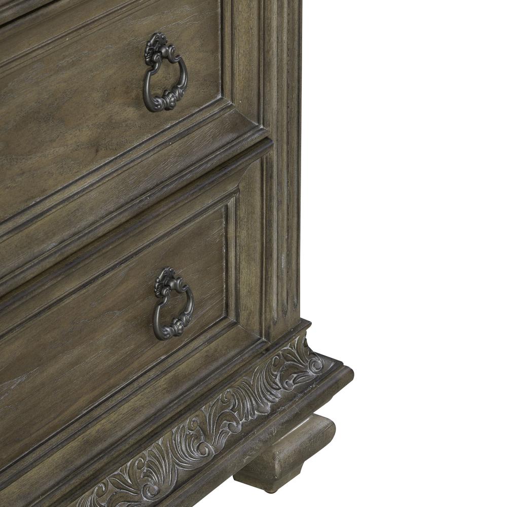 5 Drawer Chest Traditional Brown in Chestnut Finish w/ Dusty Wax