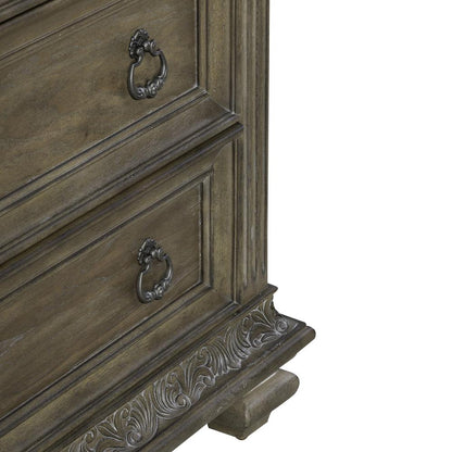5 Drawer Chest Traditional Brown in Chestnut Finish w/ Dusty Wax