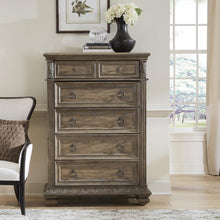 5 Drawer Chest Traditional Brown in Chestnut Finish w/ Dusty Wax