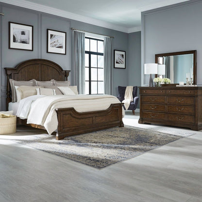Arden Road Bedroom Set - King Poster Bed, Dresser & Mirror  - Satin Cherry