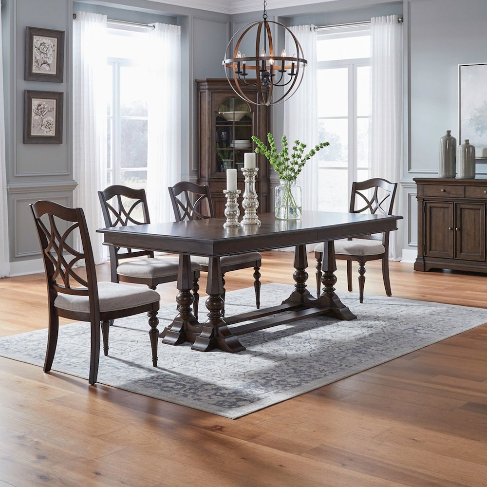 Arden Road 5 Piece Dining Trestle Table Set - 4 Splat Back Side Chairs