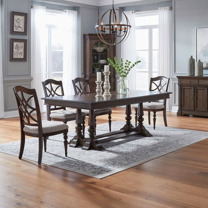 Arden Road 5 Piece Dining Trestle Table Set - 4 Splat Back Side Chairs