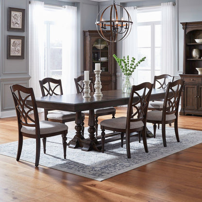 Arden Road 7 Piece Dining Trestle Table Set - 6 Splat Back Side Chairs