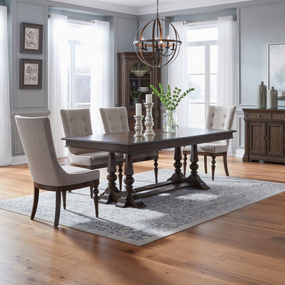 Arden Road Opt 5 Piece Dining Trestle Table Set - 4 Upholstered Chairs