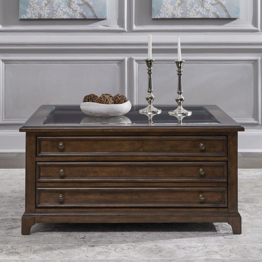 Arden Road Living Room Square Collector Cocktail Table  - Satin Cherry