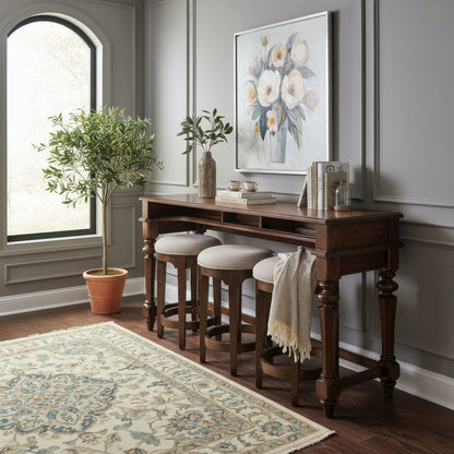 Arden Road 4 Piece Set - Bar Console, 3 Stools, Satin Cherry Poplar Wood