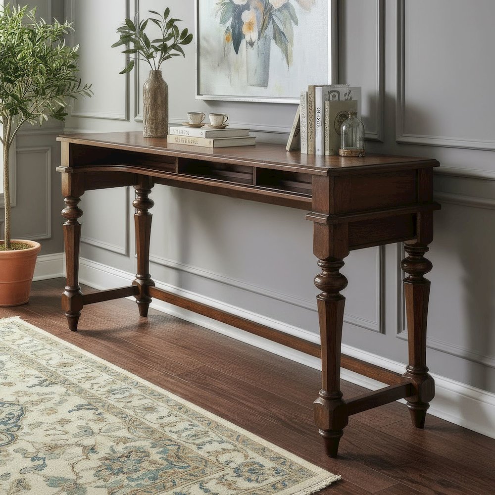 Arden Road 4 Piece Set - Bar Console, 3 Stools, Satin Cherry Poplar Wood