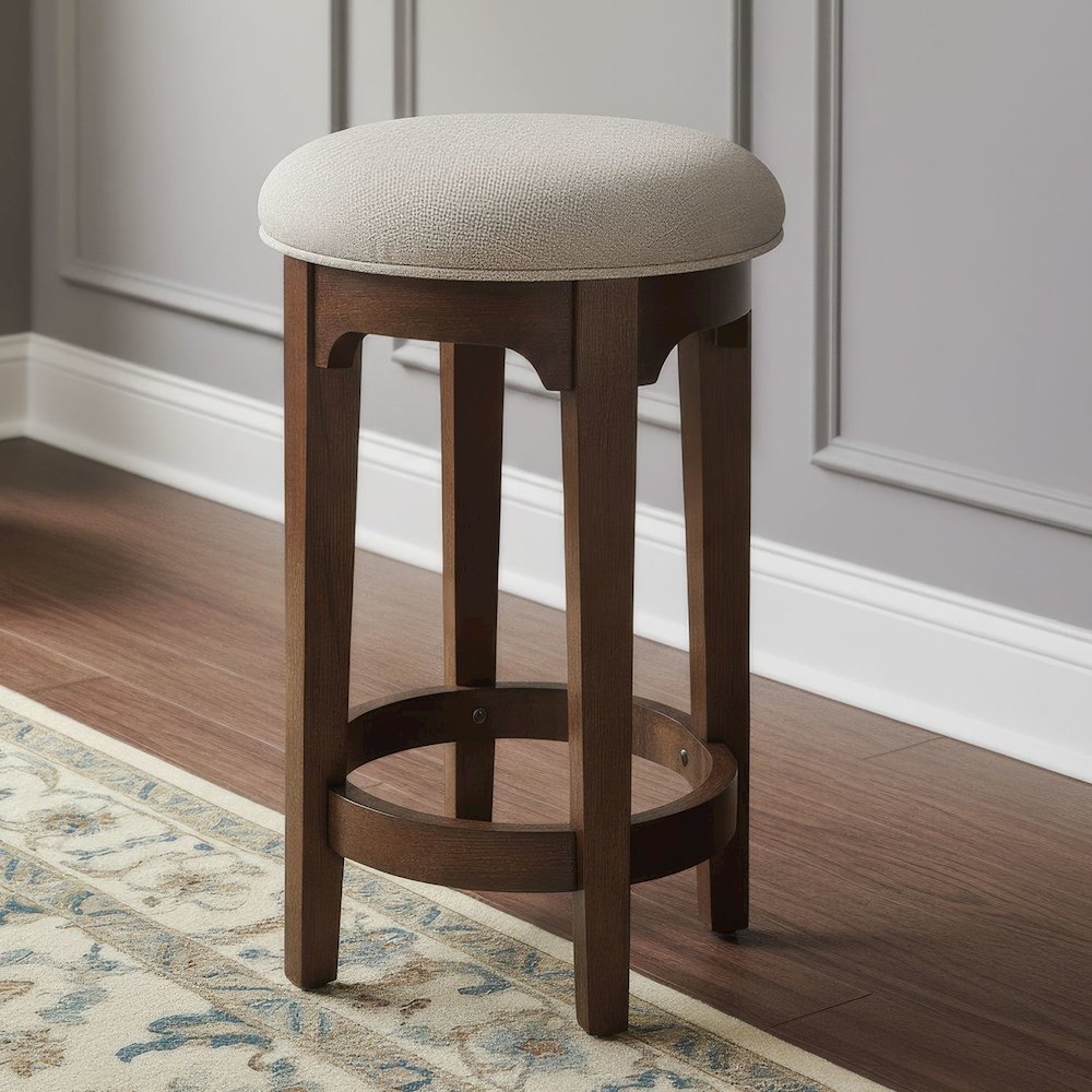 Arden Road Upholstered Console Stool - Satin Cherry Wood Frame