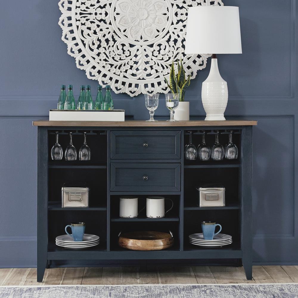 Lakeshore Server- Navy in Wirebrushed Navy w/ Wood Tone Top