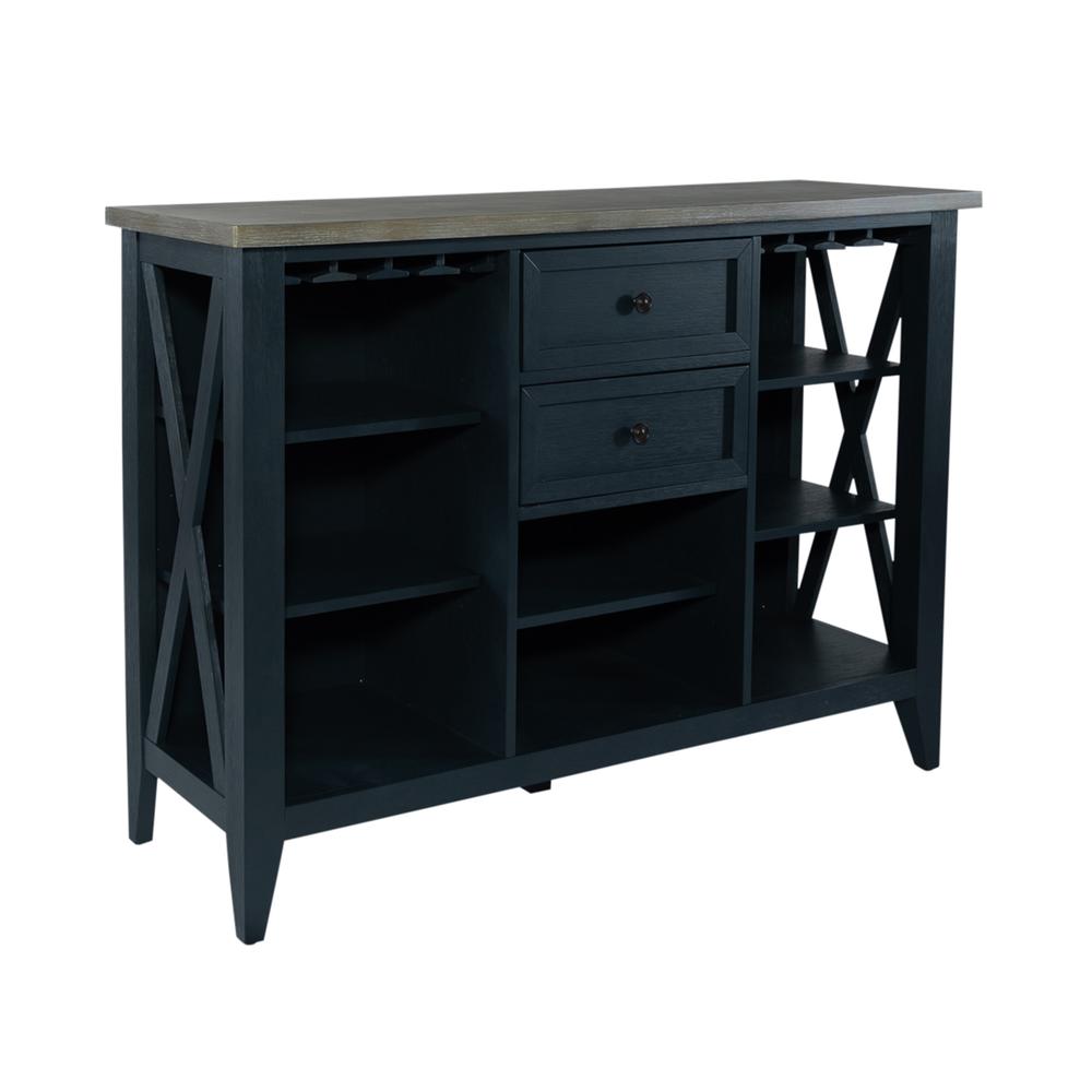 Lakeshore Server- Navy in Wirebrushed Navy w/ Wood Tone Top