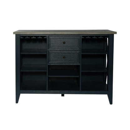 Lakeshore Server- Navy in Wirebrushed Navy w/ Wood Tone Top