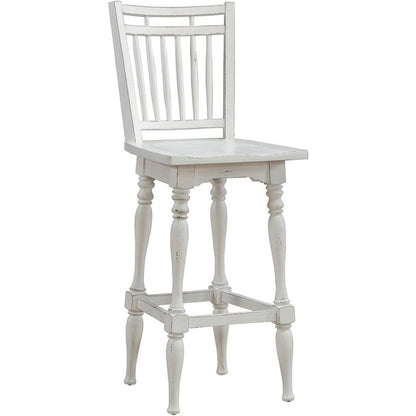 Spindle Back Swivel Bar Stools - Set of 2  - Antique White & Weathered Bark