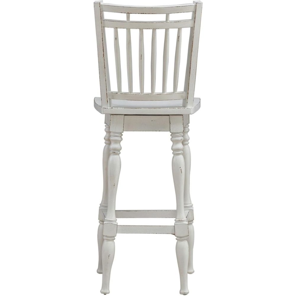 Spindle Back Swivel Bar Stools - Set of 2  - Antique White & Weathered Bark
