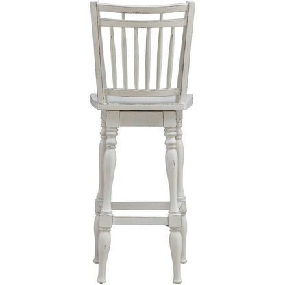 Spindle Back Swivel Bar Stools - Set of 2  - Antique White & Weathered Bark