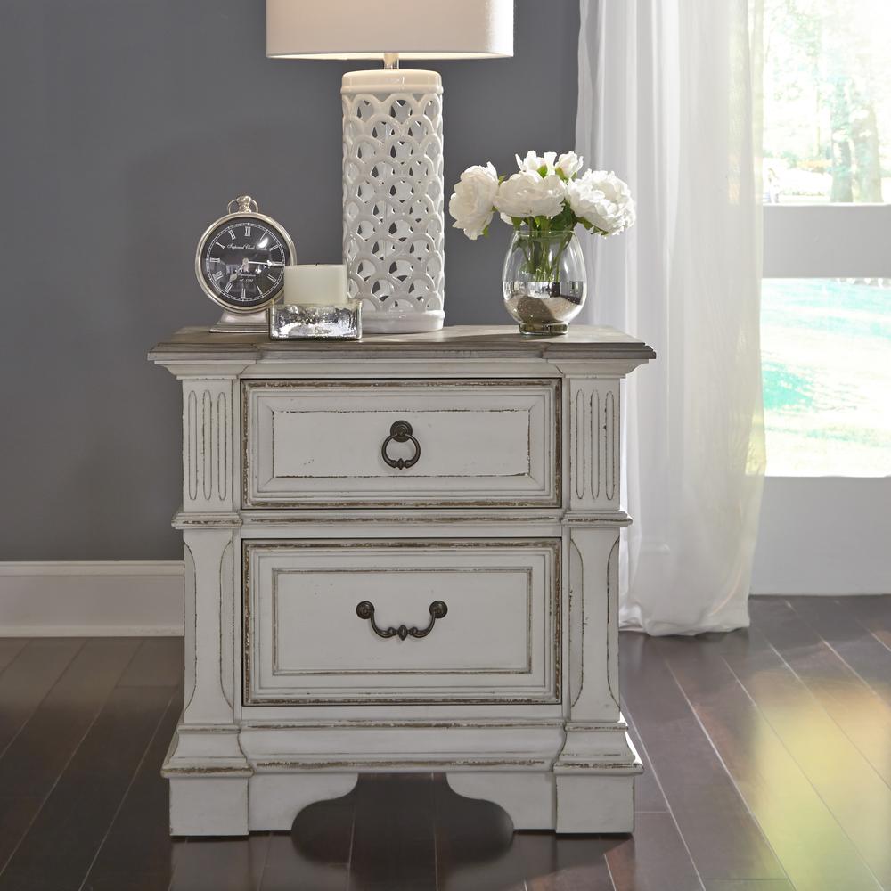 Abbey Park 2 Drawer Night Stand w/ Charging Station in Antique White