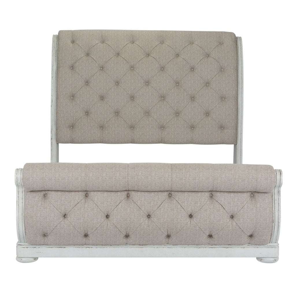 King California Sleigh Bed in Rubberwood Solids w/ White Oak & Birch Veneers