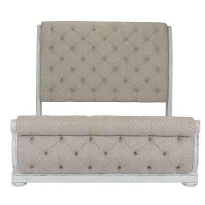 King California Sleigh Bed in Rubberwood Solids w/ White Oak & Birch Veneers