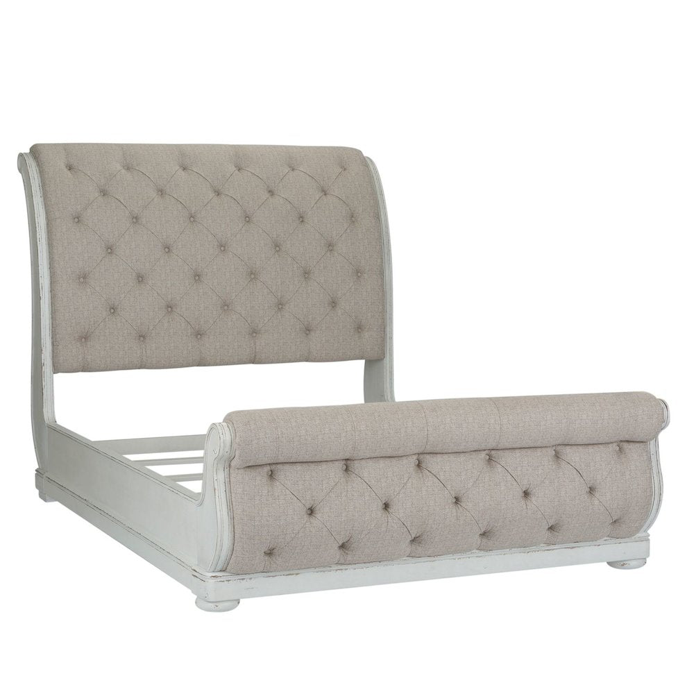 King California Sleigh Bed in Rubberwood Solids w/ White Oak & Birch Veneers