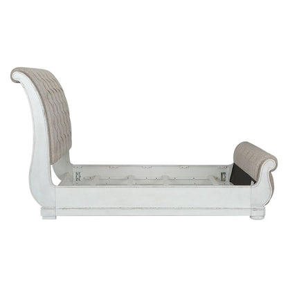 King California Sleigh Bed in Rubberwood Solids w/ White Oak & Birch Veneers