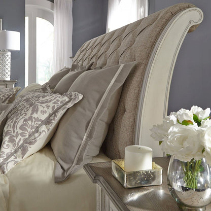 King California Sleigh Bed in Rubberwood Solids w/ White Oak & Birch Veneers