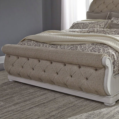 King California Sleigh Bed in Rubberwood Solids w/ White Oak & Birch Veneers