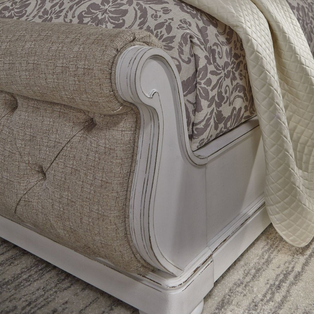 King California Sleigh Bed in Rubberwood Solids w/ White Oak & Birch Veneers