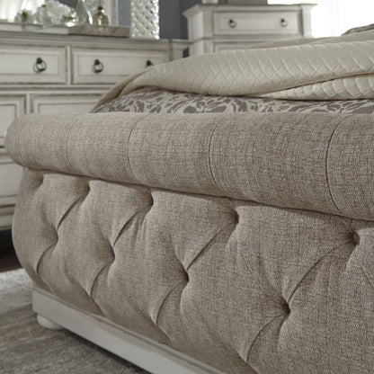 King California Sleigh Bed in Rubberwood Solids w/ White Oak & Birch Veneers