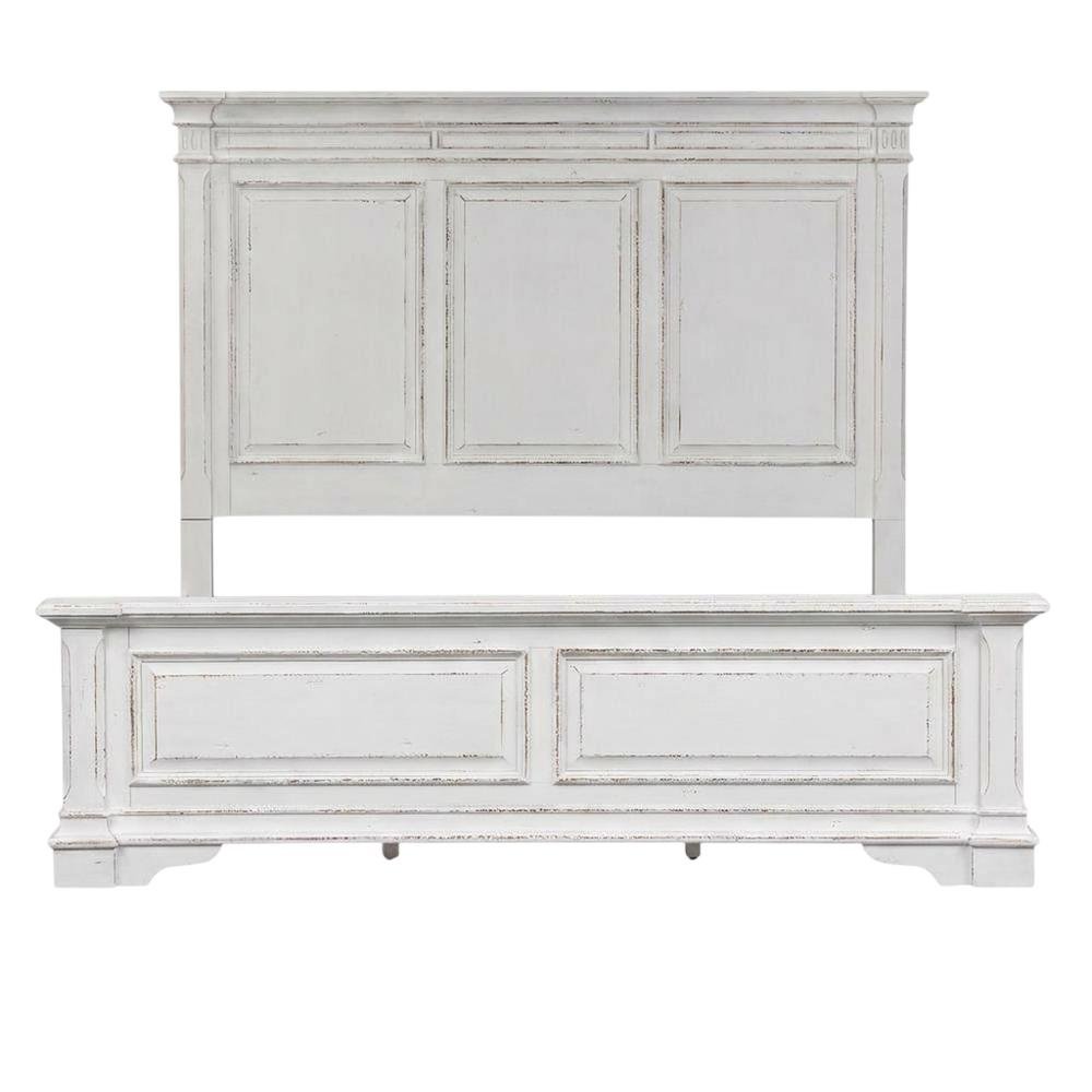 Rubberwood Solid Wood King Panel Bed with Headboard, White