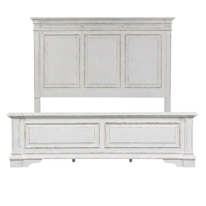 Rubberwood Solid Wood King Panel Bed with Headboard, White