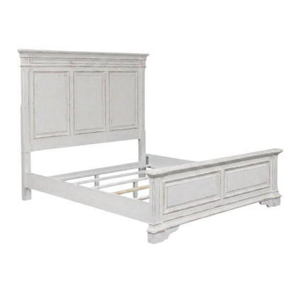 Rubberwood Solid Wood King Panel Bed with Headboard, White