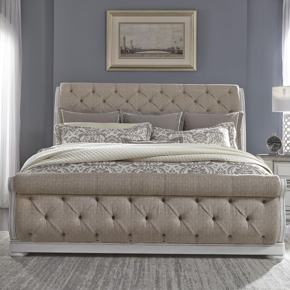 Abbey Park King Upholstered Sleigh Bed in Antique White