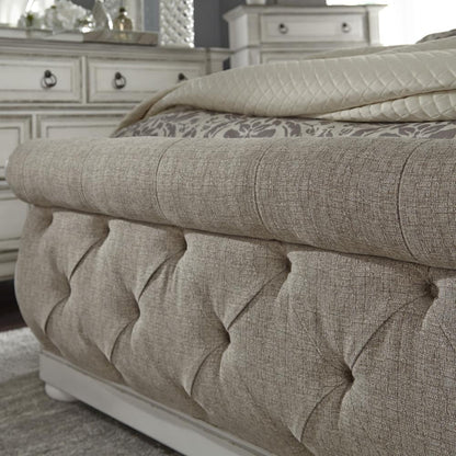 Abbey Park King Upholstered Sleigh Bed in Antique White